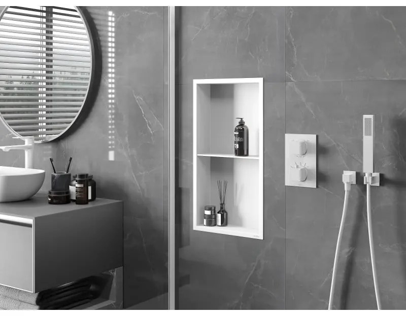 Mexen X-Wall-R, polička na zapustenie na obklad s golierom 60 x 30 cm, biela, 1920603010S