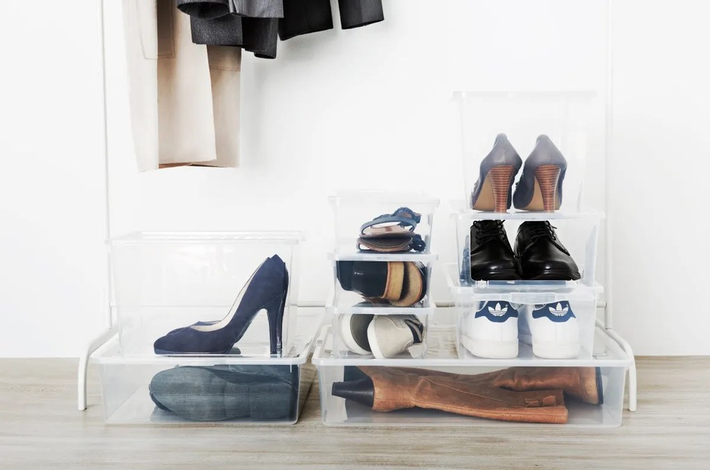 ADEO Súprava 3 ks úložných boxov na topánky s vekom, na pánske topánky KEN 10 l – 26 x 39 x 13,5 cm