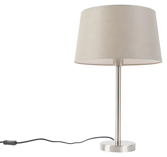 Moderná stolná lampa oceľ s tienidlom taupe 35 cm - Simplo