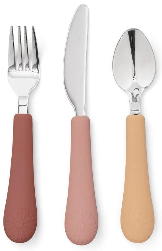 Červený/v lososovej farbe detský príbor 3 ks zo silikónu Rose Mix – Cam Cam Copenhagen