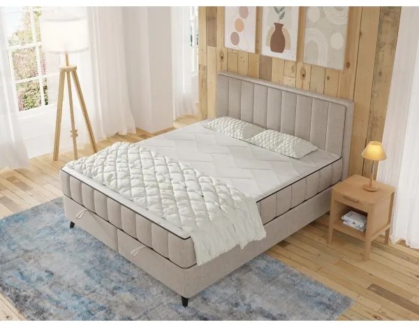 Čalúnená posteľ ALICIA 140x200 cm s matracmi, topperom a úložným priestorom, béžová