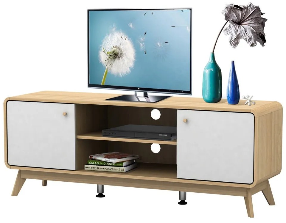 Biely/v prírodnej farbe TV stolík v dekore duba 140x53 cm Caitlin – Støraa