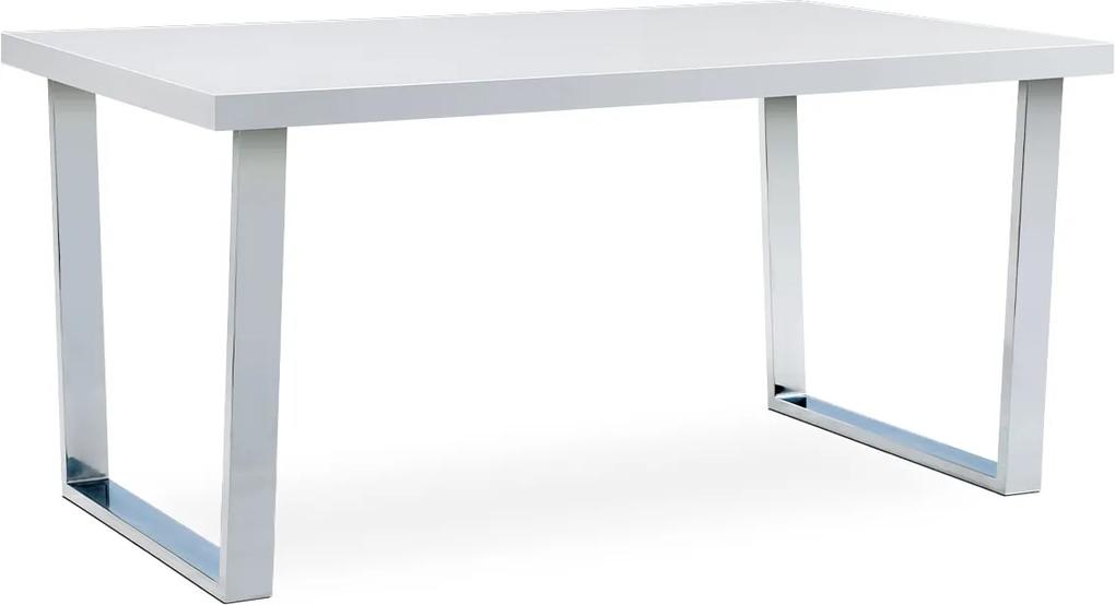 jedálenský stôl 150x90 cm, MDF doska, biely vysoký lesk, chromovaná podnož