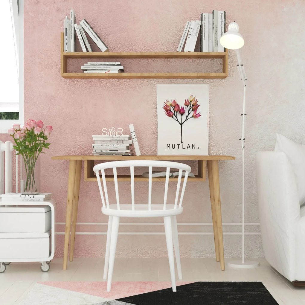 Písací stôl Muty s nástennou policou zlatý dub