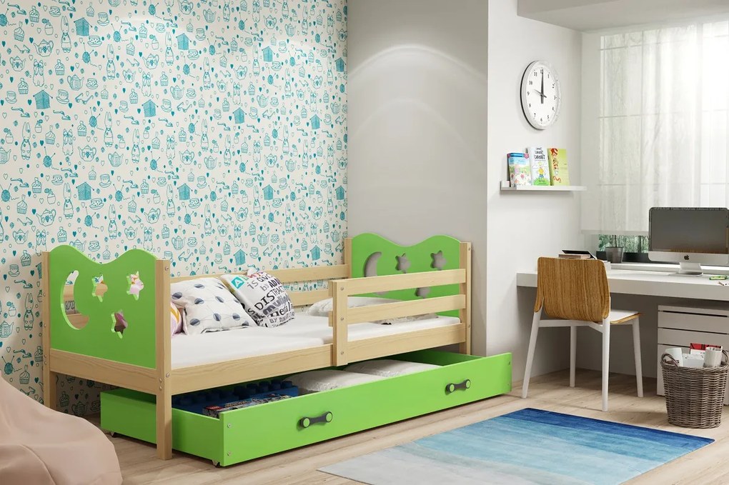 Detská posteľ Miko / borovica Farba: Borovica / zelená 200x90