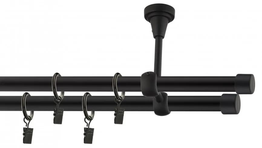 Dekorstudio Stropná dvojradová garniža LUNA čierna-matná 19mm Dĺžka: 120cm, Typ príslušenstva: Krúžky tiché so štipcami