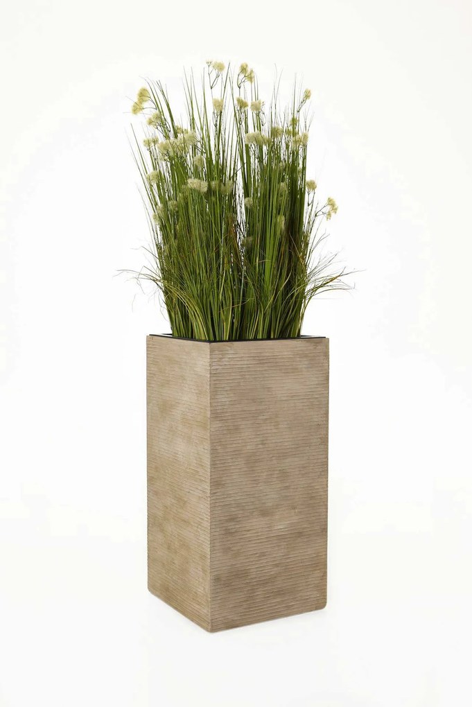 Vysoký kvetináč BLOCK, sklolaminát, výška 80 cm, béžové riadky