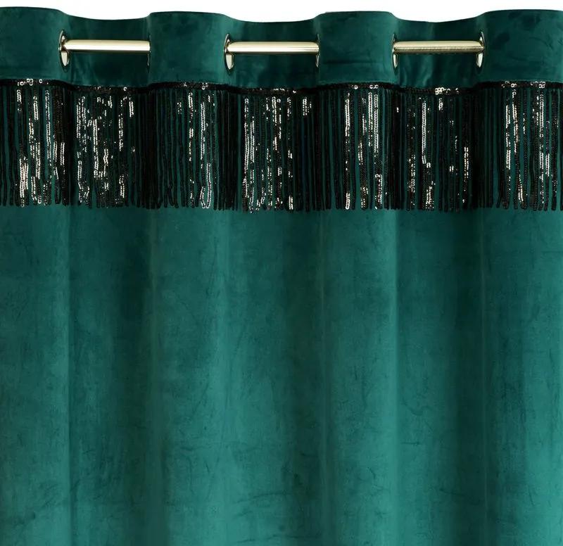 Dekorstudio Luxusný zamatový záves so strapcami v tyrkysovej farbe