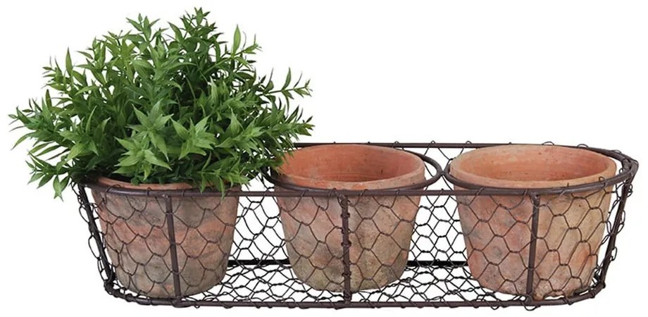 Set 3 terakotových kvetináčov a drôteného koša Esschert Design