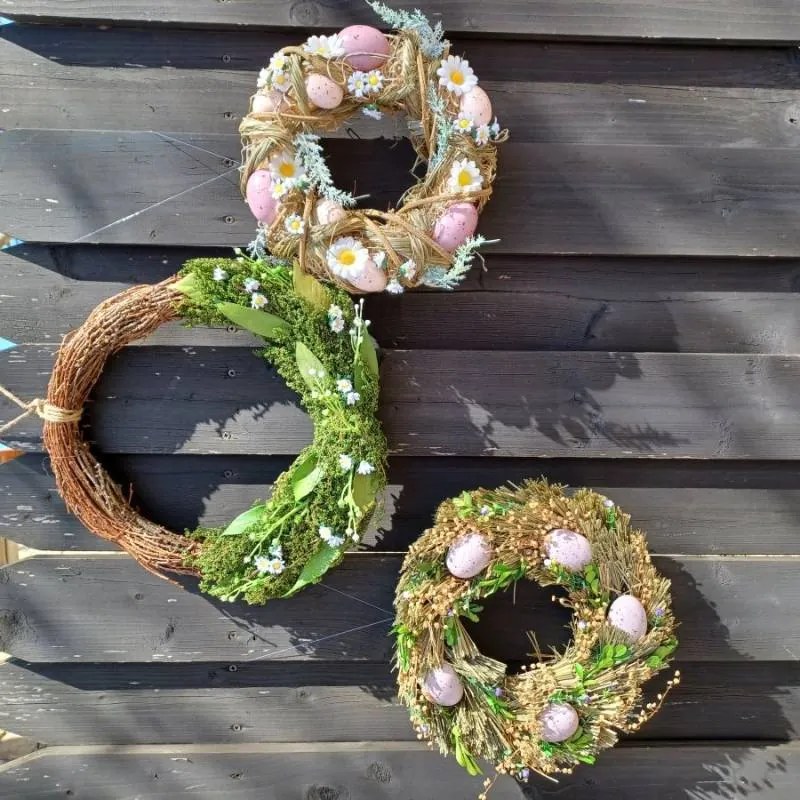 DECOLED Velikonoční věnec, 24 x 8 cm, starorůžová barva vajíček a kopretiny