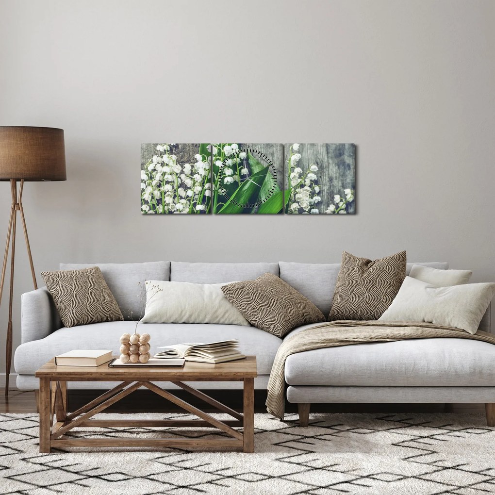 Obraz konvaliniek (s hodinami) (90x30 cm)