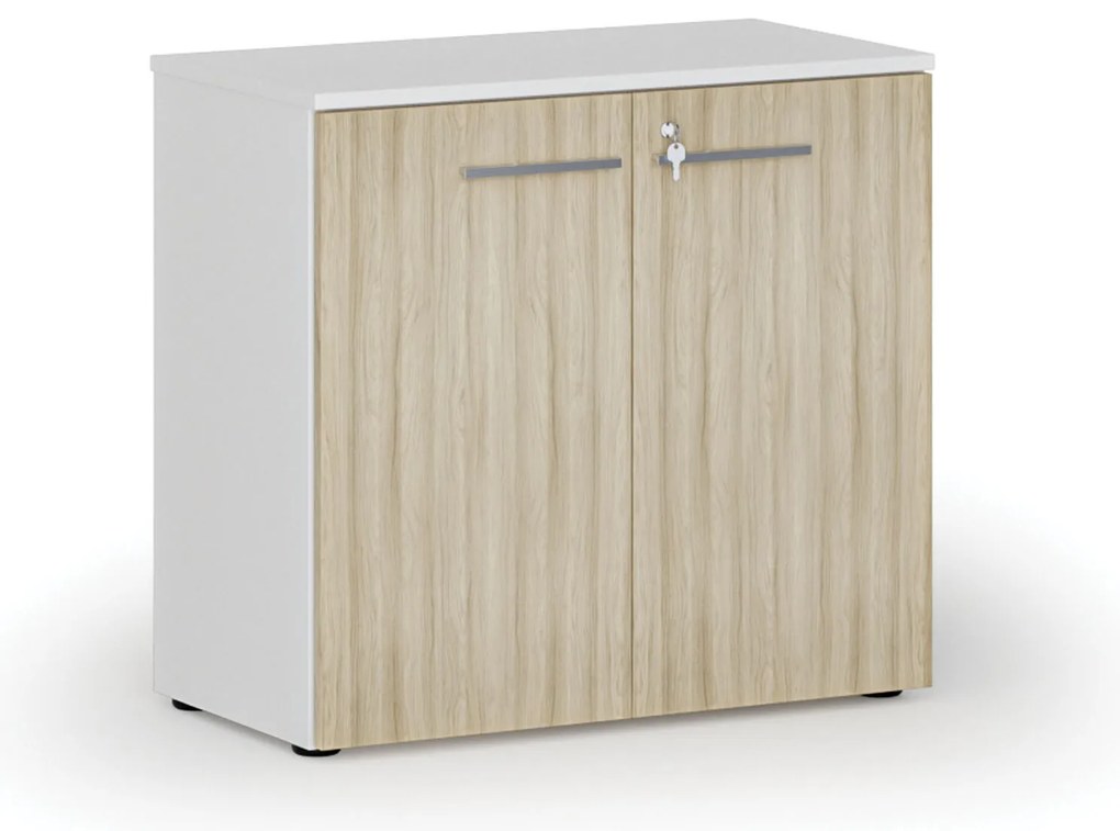 Kancelárska skriňa s dverami PRIMO WHITE, 800 x 420 x 740 mm, biela/dub prírodná