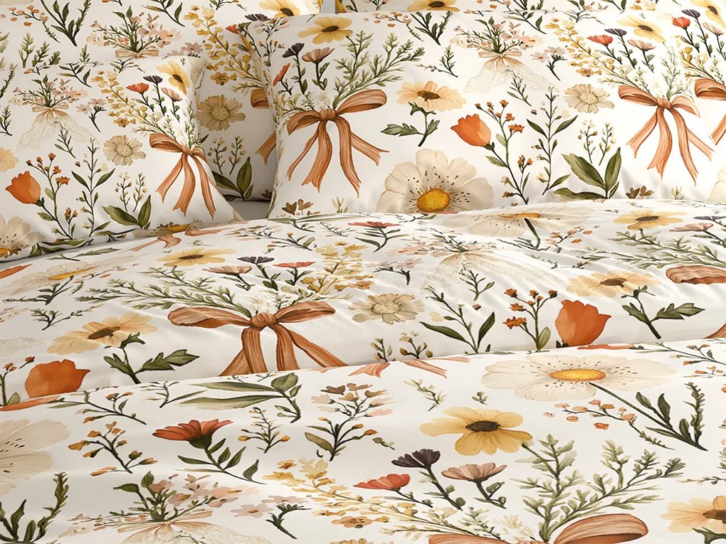 Polybavlnené obliečky FLORAL RIBBON POLY krémové Rozmer obliečky: 70 x 90 cm | 140 x 200 cm
