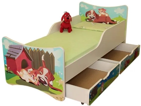 MAXMAX Detská posteľ so zásuvkou 200x90 cm - PSÍK A MAČIČKA 200x90 pre všetkých ÁNO