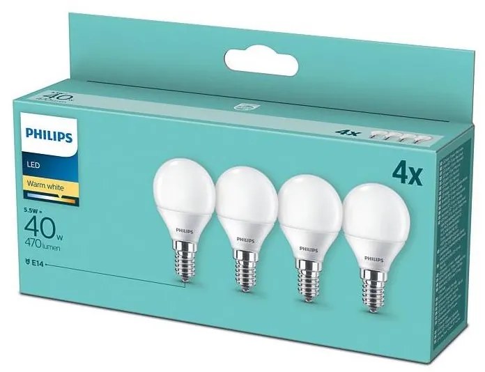 SADA 4x LED Žiarovka Philips P45 E14/5,5W/230V 2700K