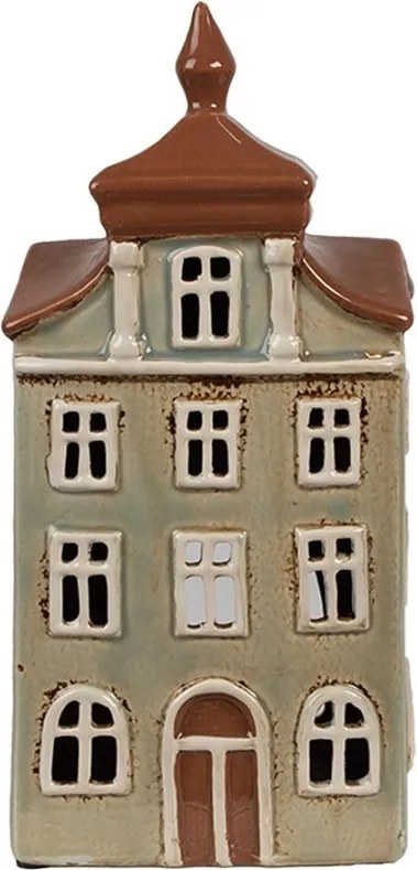 Zelený keramický svietnik na čajovú sviečku domček Amster Village - 12*9*25 cm