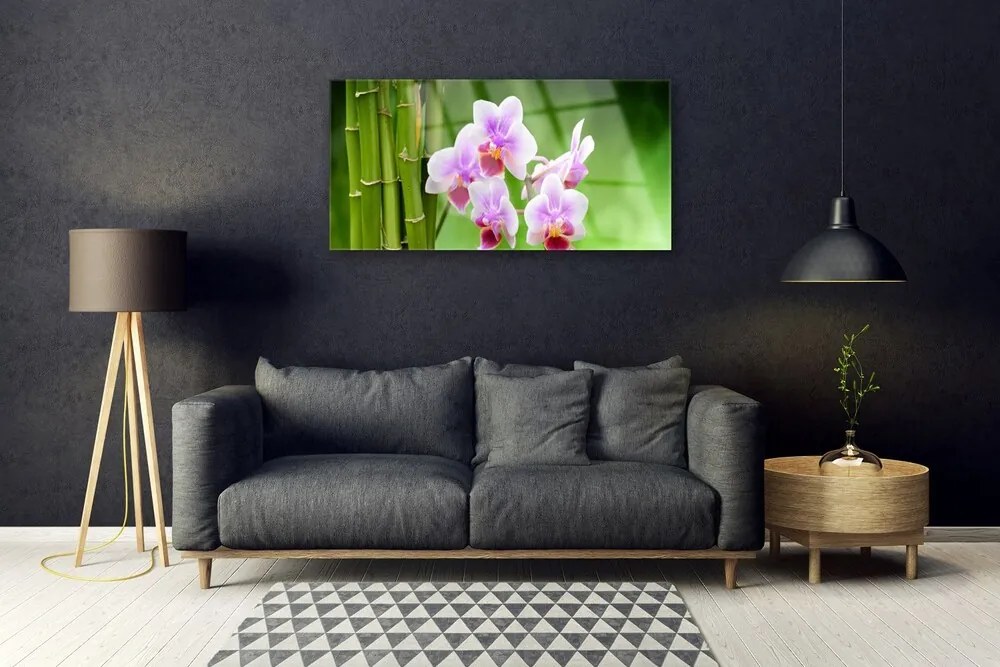 Skleneny obraz Bambus orchidea kvety zen 100x50 cm