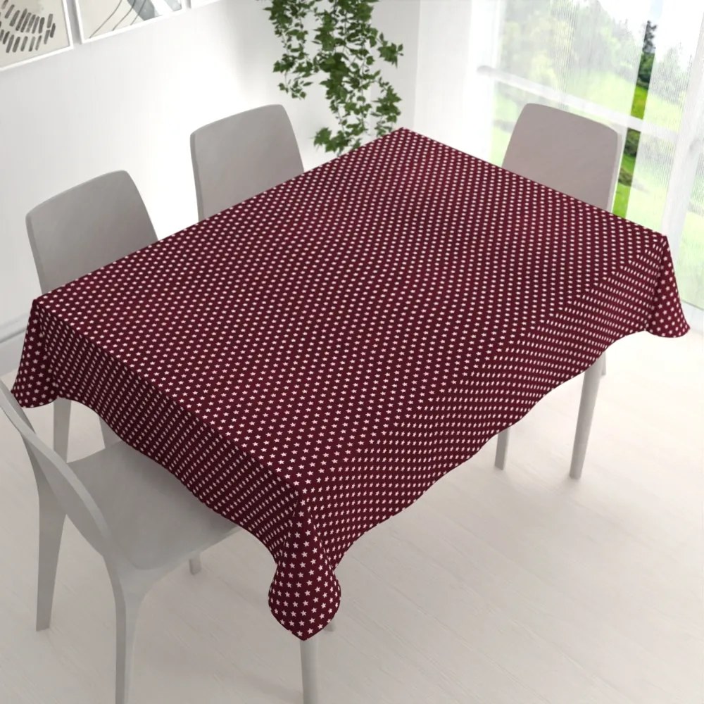 Biante Bavlnený obdĺžnikový obrus Sandra SA-351 Biele hviezdičky na tmavo červenom 80x120 cm