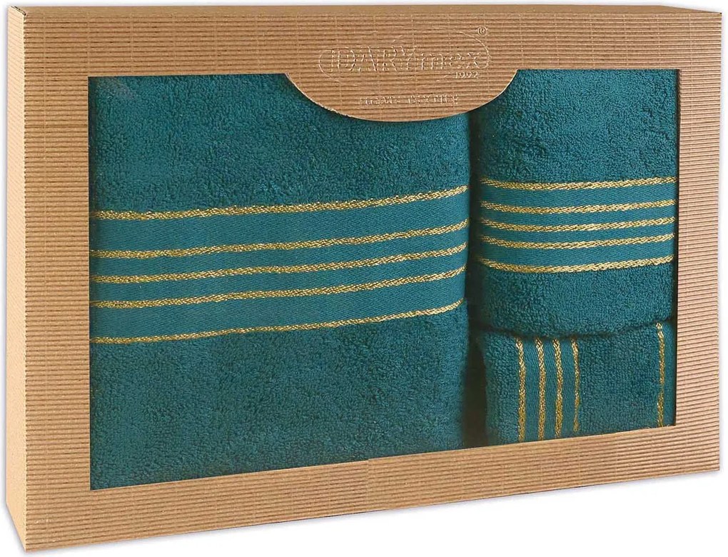 BAVLNENÉ UTERÁKY TIWANO SADA 1 KS 30X50 CM, 1 KS 50X90 CM, 1 KS 70X140 CM TMAVOTYRKYSOVÁ