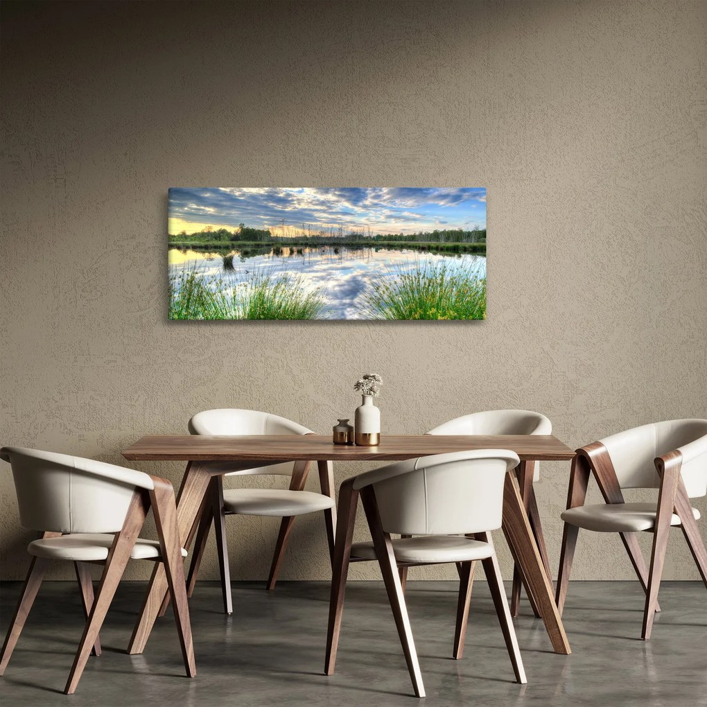 Obraz jazera s tŕstím (120x50 cm)