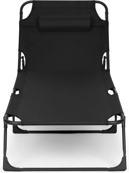 Skladacie záhradné ležadlo s vankúšom, čierne