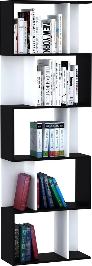 HOMCOM 5-úrovňová knižnica v tvare S - Moderný dizajn 60x24x184,5 cm pre obývaciu izbu a kanceláriu | Aosom