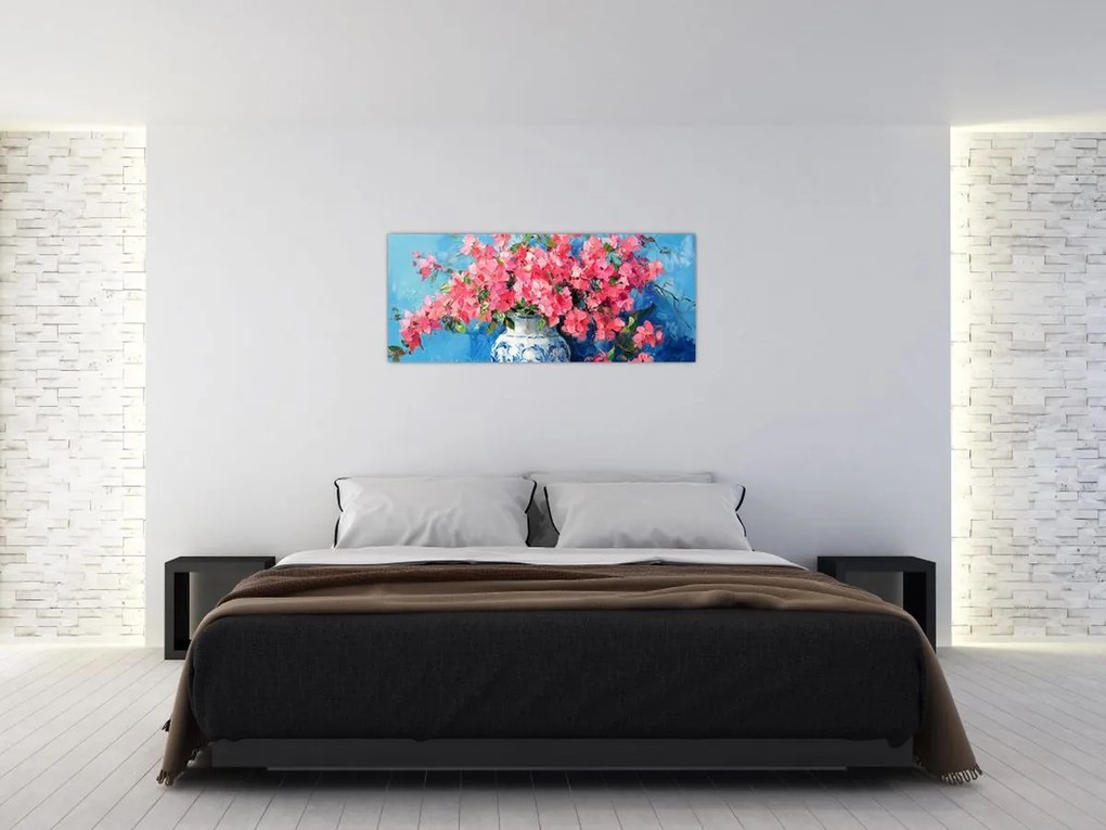 Obraz - Váza ružových kvetov (120x50 cm)