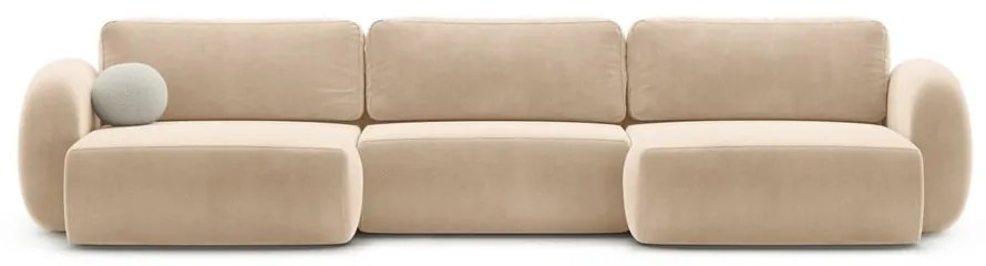 Béžová zamatová rozkladacia/s úložným priestorom rohová pohovka (do tvaru "U") Tonale – Cosmopolitan Design