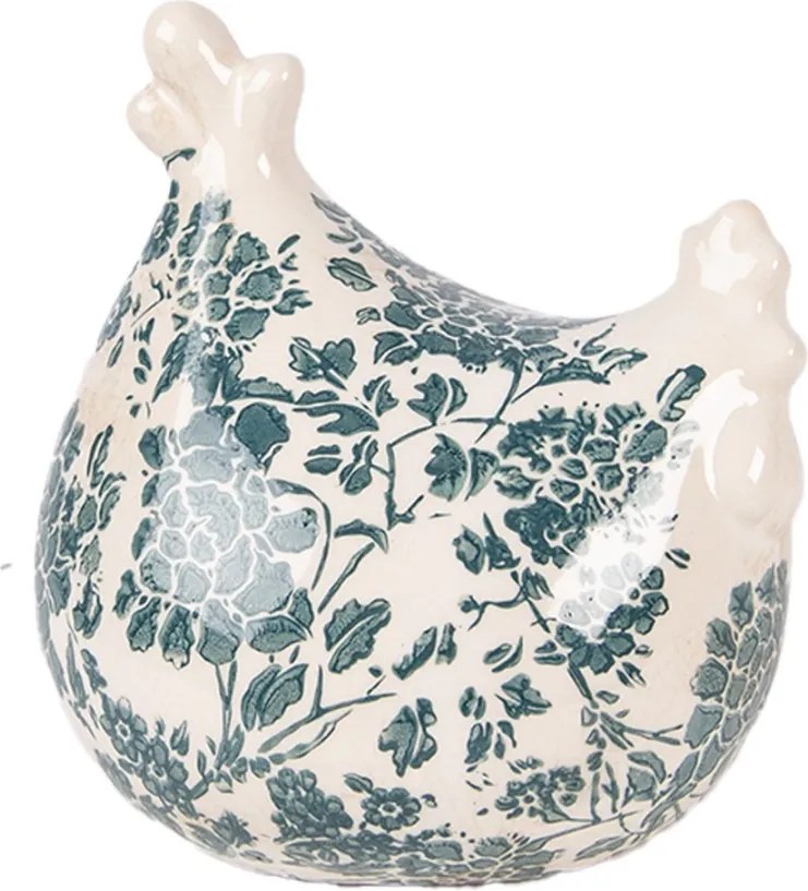 Béžová keramická sliepočka so zelenými kvetmi Tien French - 12*11*13 cm