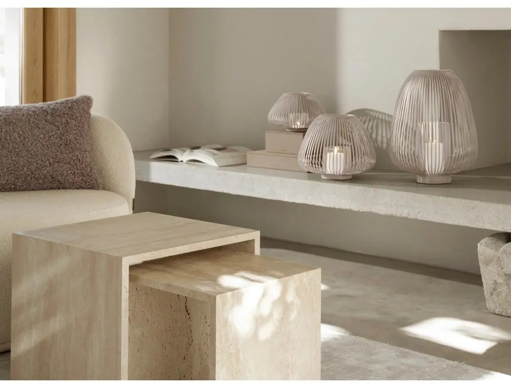 Béžové úložné boxy v súprave 2 ks s vekom z umelej kože 40x30x11 cm Sahla – Blomus