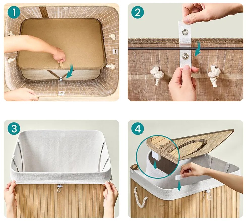 Bambusový kôš na bielizeň s vyberateľnou sieťkou