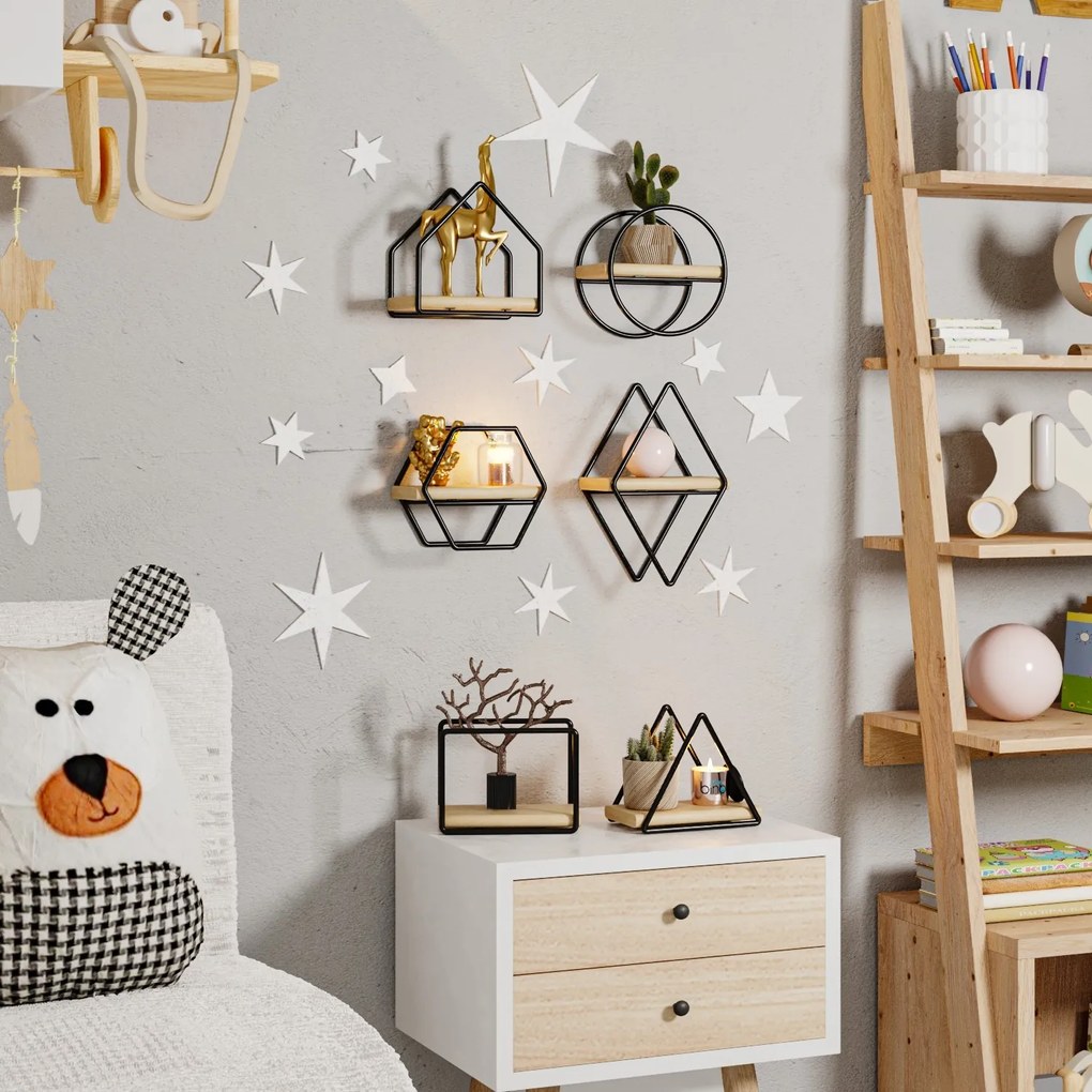 Súprava 6 ks políc Miniatúrne police čierna/hnedá