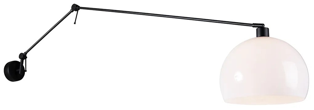 Nástenná lampa čierna s tienidlom bielym 30 cm nastaviteľná - Blitz