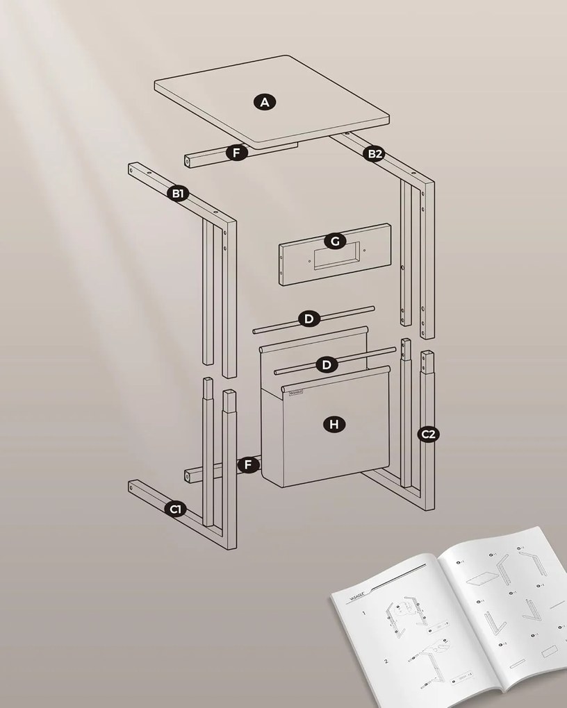 Odkladací stolík Vasagle Pama so zásuvkou a USB portami krémový