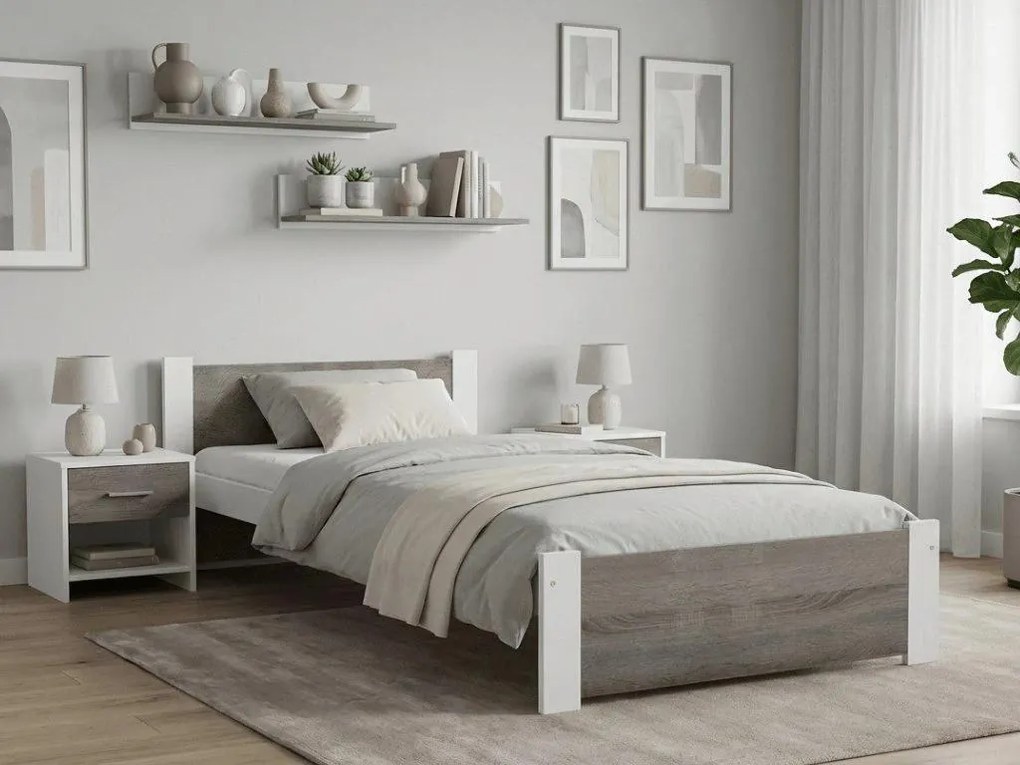 Posteľ IKAROS 80 x 200 cm, biela/dub lanýž Rošt: Bez roštu, Matrac: Matrac COCO MAXI 20 cm
