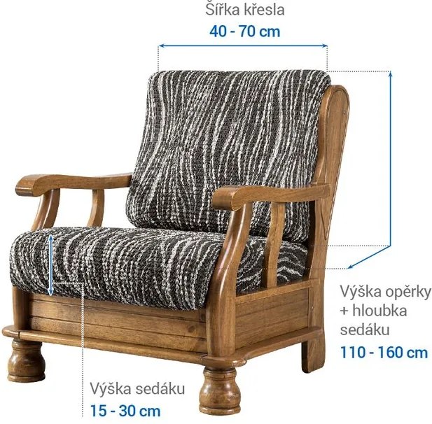 Bielastické poťahy UNIVERSO NOVÉ žíhané čiernobiele kreslo s drevenými rúčkami (š. 40 - 70 cm)