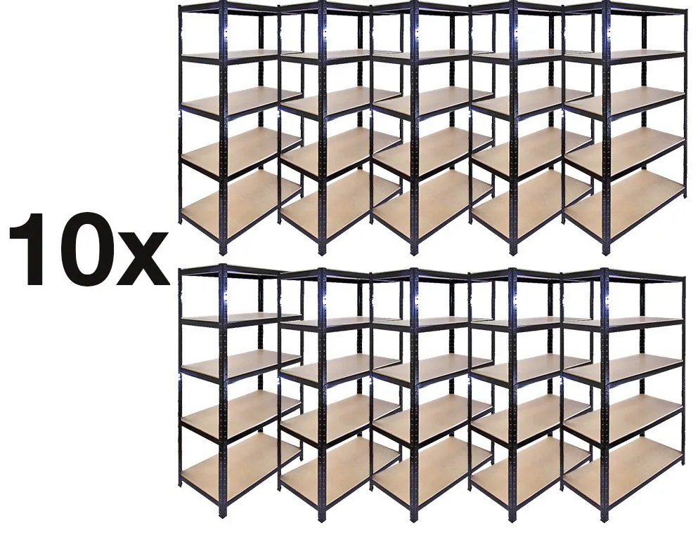 Fistar !!! Akčný balíček: 10x Regál 1800x900x600 mm lakovaný  5-policový, nosnosť 875 kg - ČIERNY