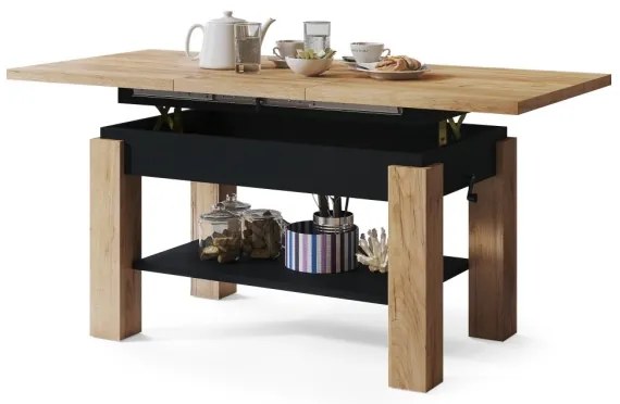 Rozkladací konferenčný/jedálenský stôl s policou ADONIS dub craft/čierna