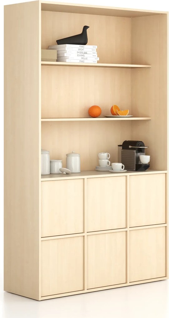 Kancelárska skriňa FRAME, 6x dvere, 2x polica, 1299 x 450 x 2162 mm, PUSH-lock, breza