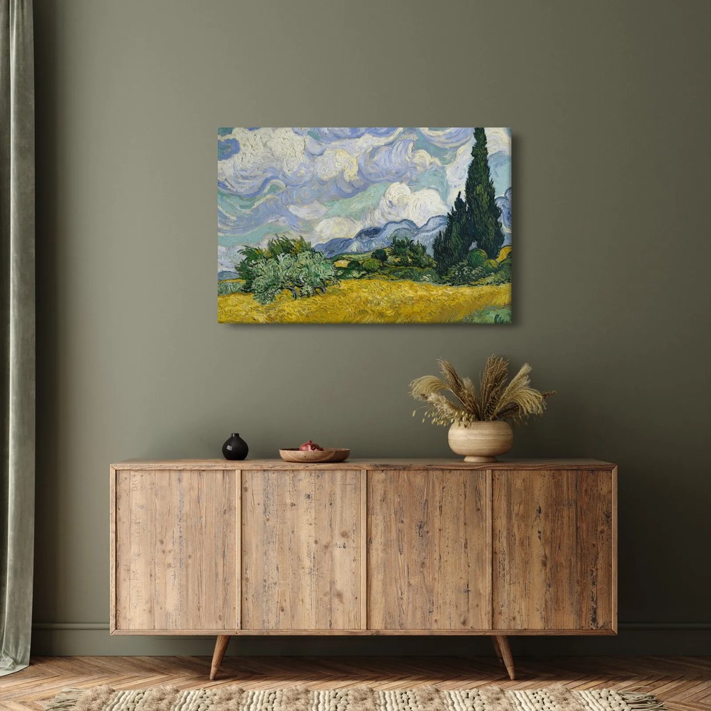 Obraz - Vincent van Gogh, Wheat Field with Cypresses, reprodukcia (90x60 cm)
