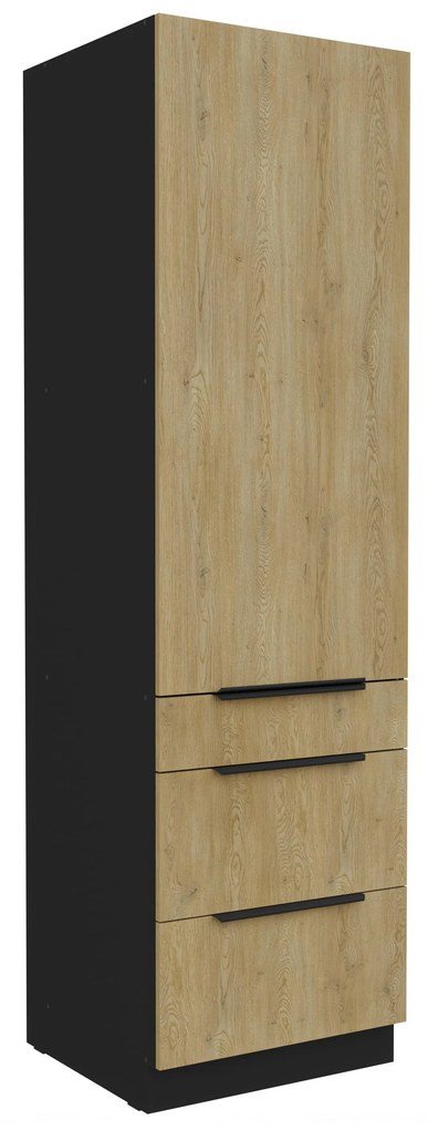 Potravinová kuchynská skrinka Carminia 60 DKS-210 3S1F PREMIUM BOX (dub cremona + čierna). Vlastná spoľahlivá doprava až k Vám domov. 1128015