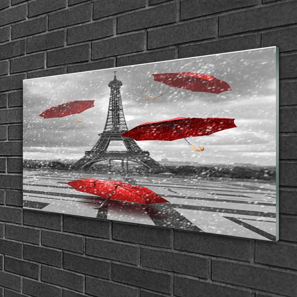 Skleneny obraz Eiffelova veža paríž dáždnik 100x50 cm