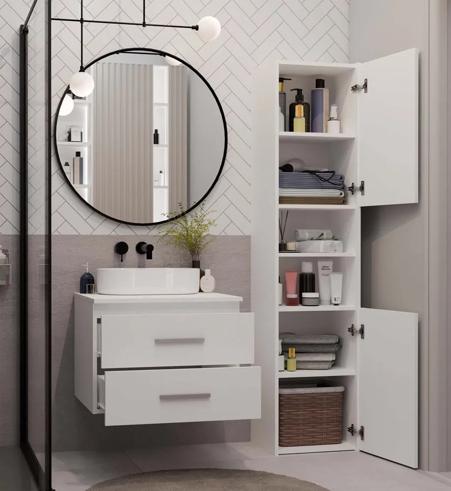 Závěsná skříňka pod umyvadlo s deskou NEL 2S 60 cm bílá