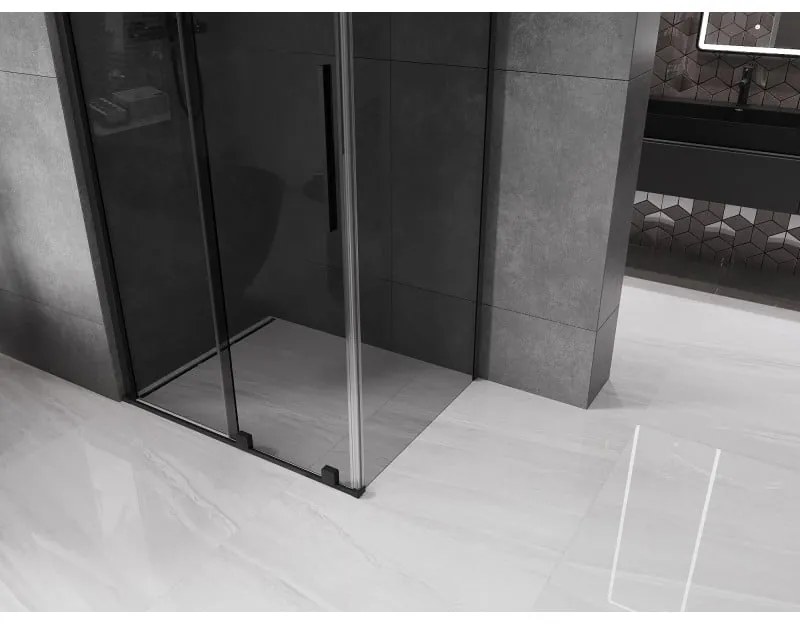 Mexen Velar, sprchový kút s posuvnými dverami 130 x 90 cm, 8mm šedé sklo, čierna matná, 871-130-090-41-70