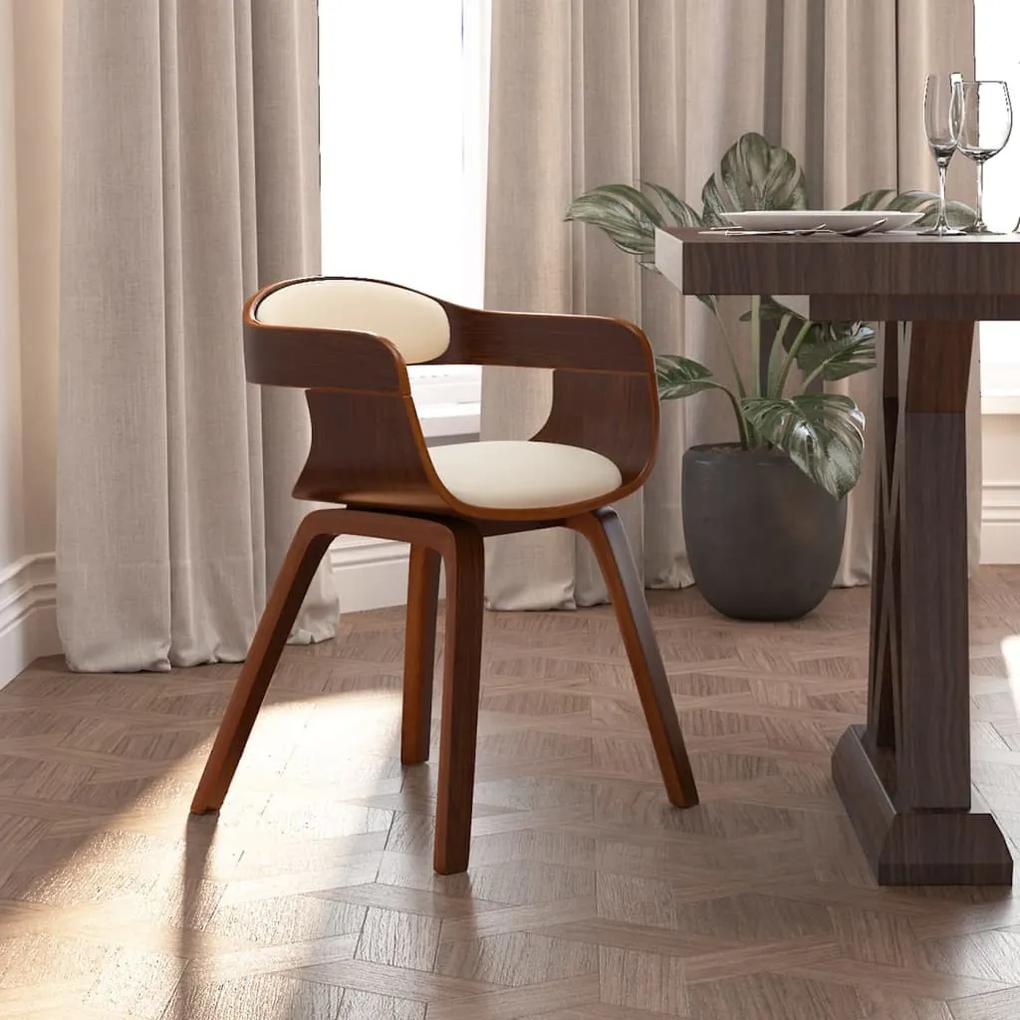 vidaXL Jedálenská stolička krémová ohýbané drevo a umelá koža