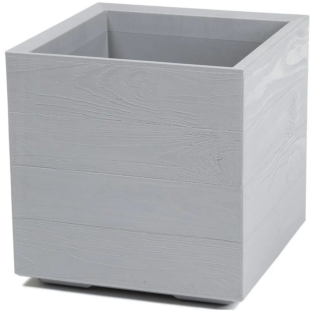 PLASTOVÝ KVETINÁČ NA KOLIESKACH BETONIQUE ECO 40X40 CM DREVENÝ DEKOR SIVÁ