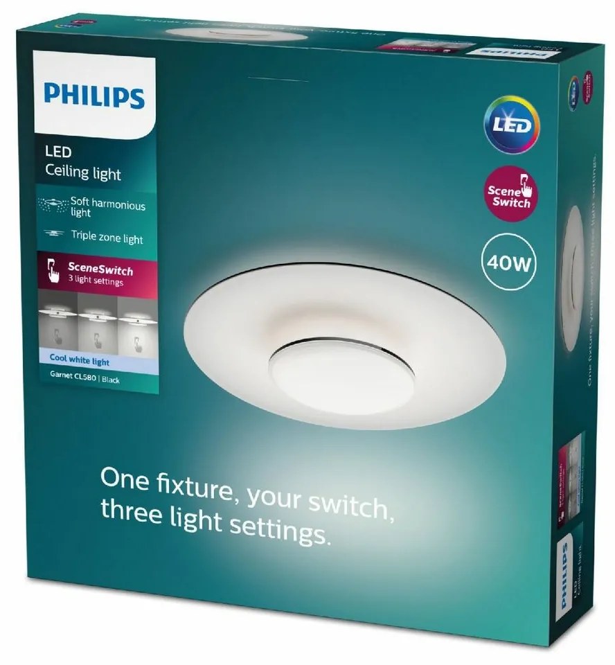 Philips 8720169195318 stropné LED svietidlo Garnet, čierna, 1x 40 W 4400lm 4000K IP20