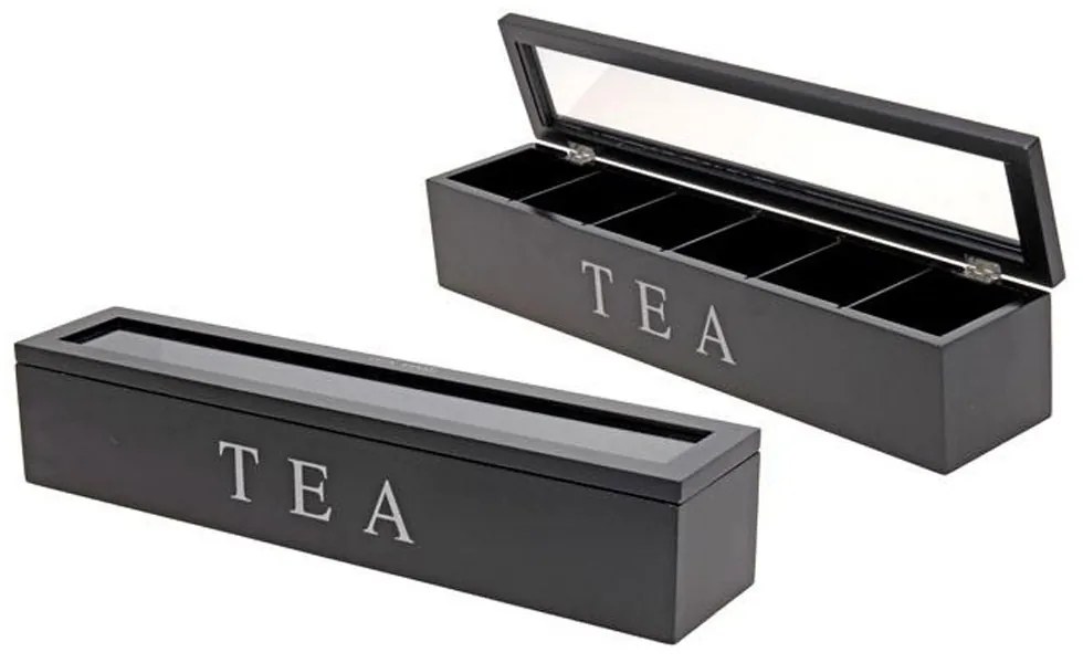 Drevený organizér na čaj Tea Box, 43x8,5 cm