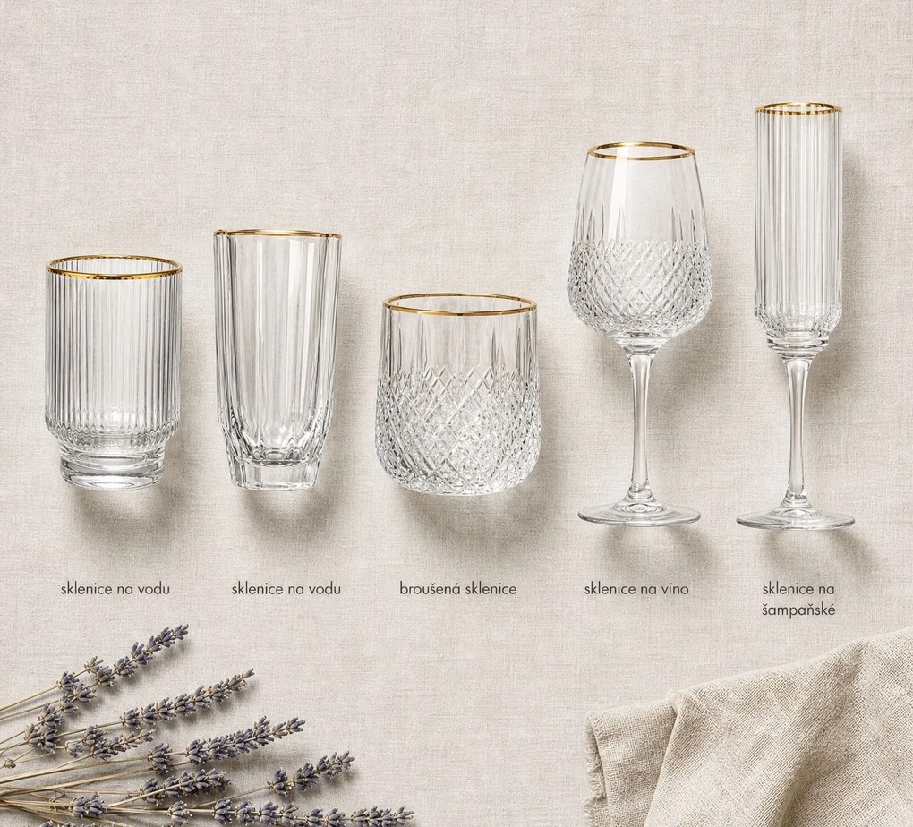 Elegantný pohár na vodu so zlatým okrajom - Ø 7*13 cm / 300 ml