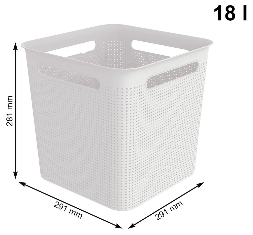 Úložný box s rúčkami BRISEN 18l, 29x29x29 cm, biely S vekom / Bez veka: Bez veka
